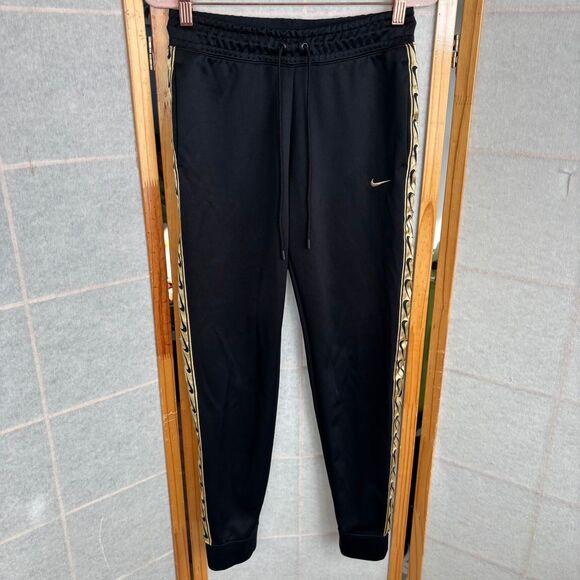 Nike Sportswear Gold Swoosh Stripe Jogger Pants Mens Size Small Black Sweats‎ - Picture 1 of 10